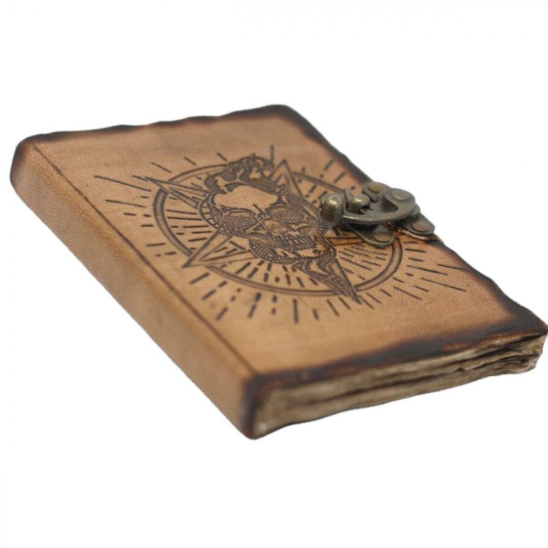 Agenda handmade din piele - Craniu cu Pentagrama