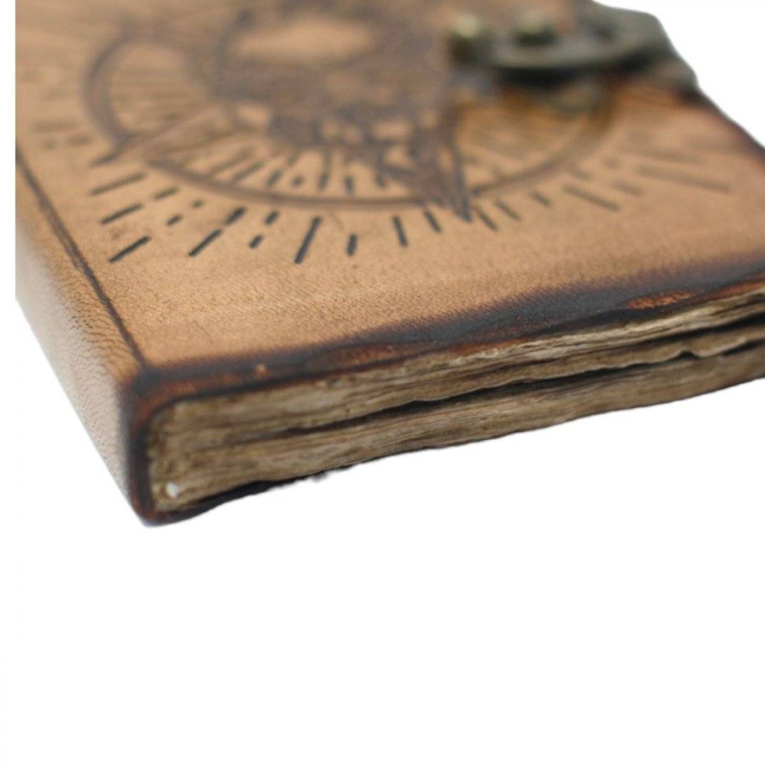 Agenda handmade din piele - Craniu cu Pentagrama