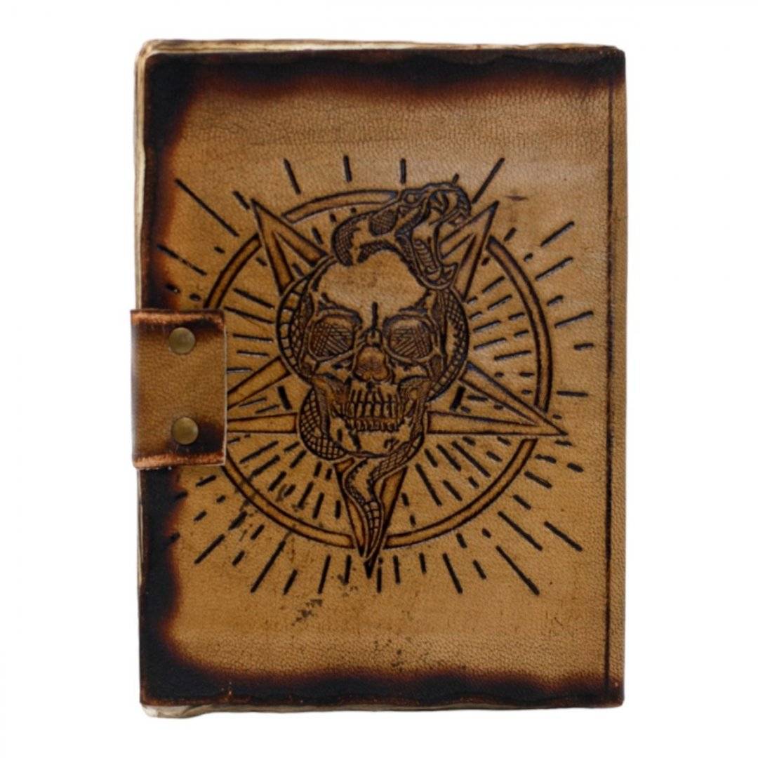 Agenda handmade din piele - Craniu cu Pentagrama