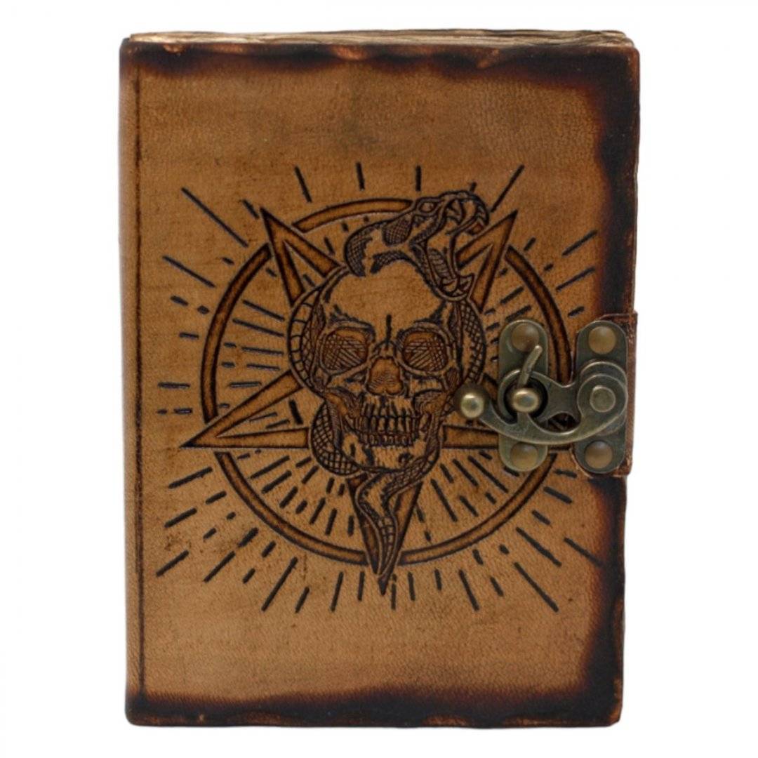 Agenda handmade din piele - Craniu cu Pentagrama
