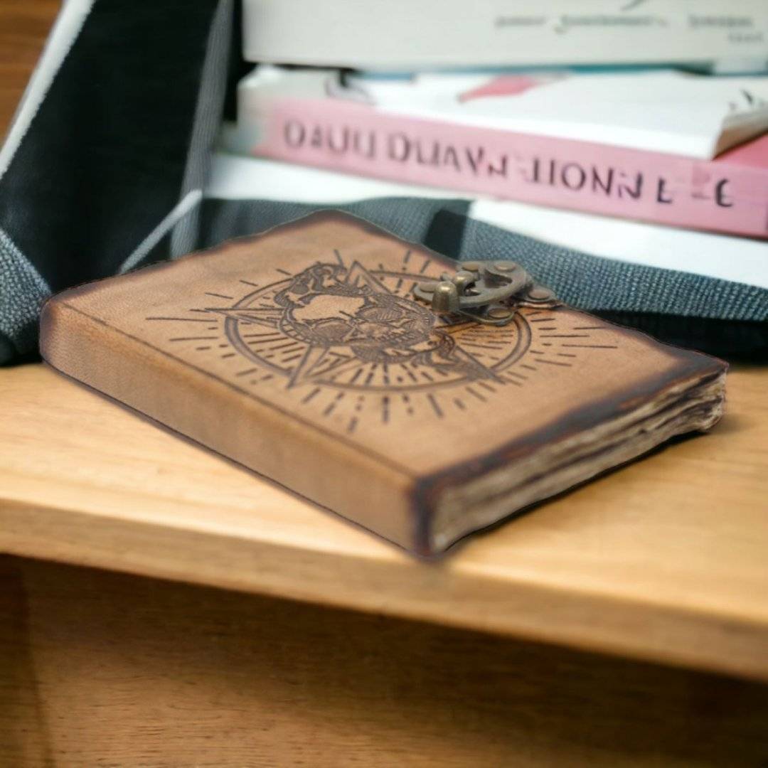 Agenda handmade din piele - Craniu cu Pentagrama