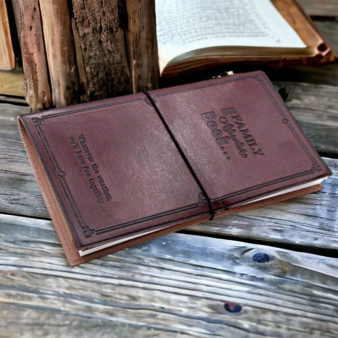Jurnal handmade din piele, maro, 80 pagini - Familie
