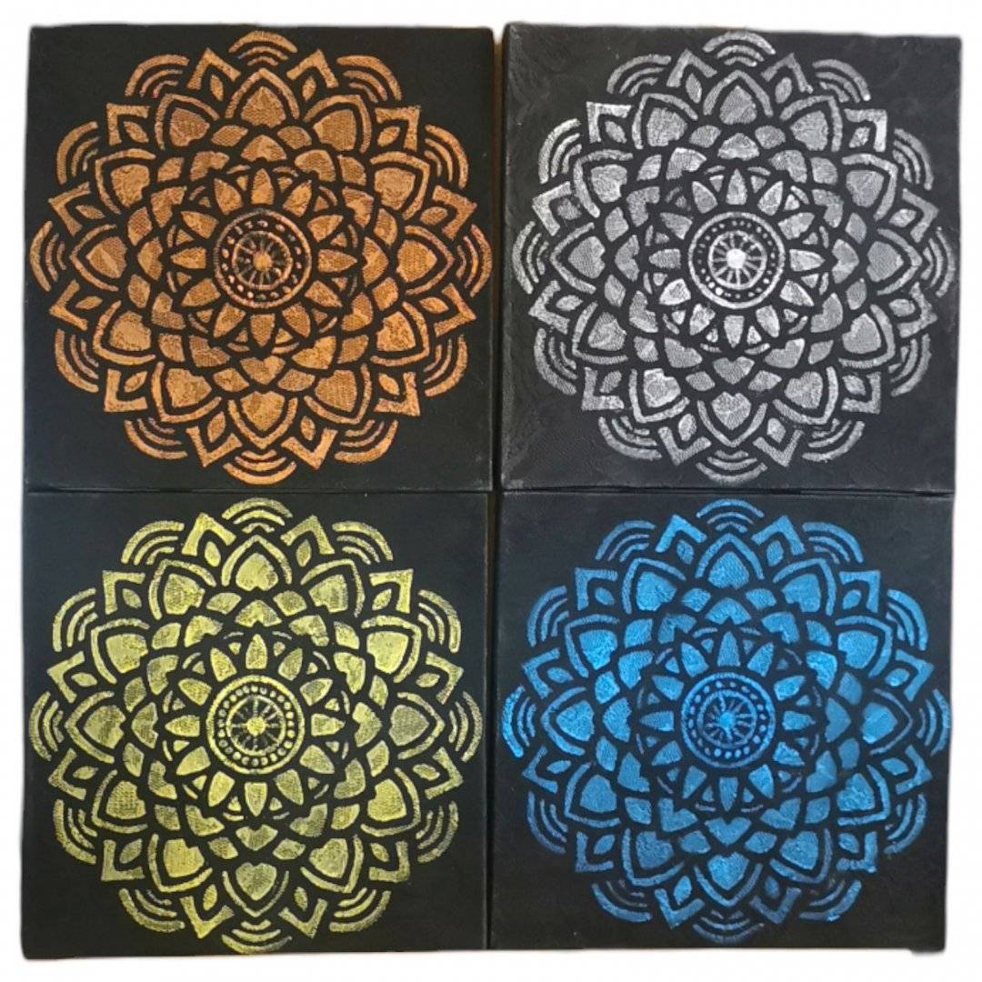 Set 4 tablouri Mandala 30 cm, pictate manual