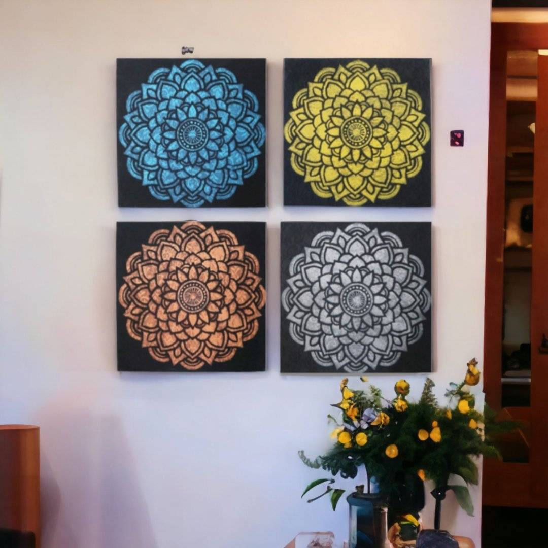 Set 4 tablouri Mandala 30 cm, pictate manual