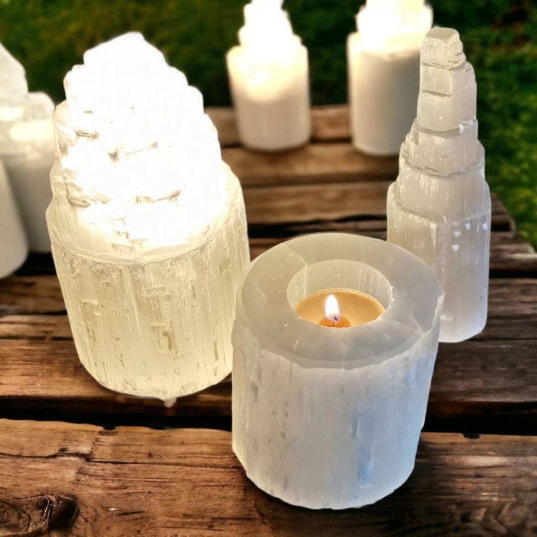 Suport lumanare din selenit, 8 cm