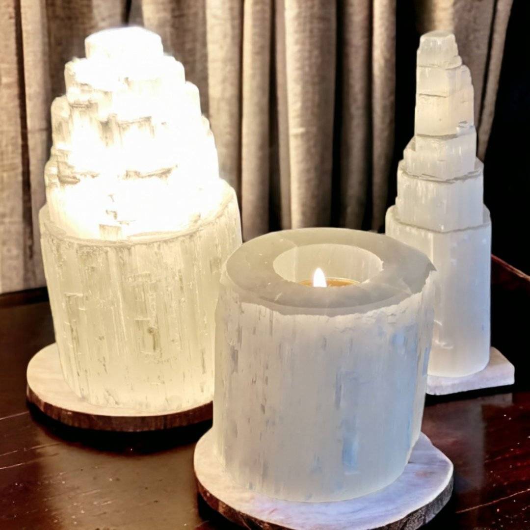 Suport lumanare din selenit, 8 cm