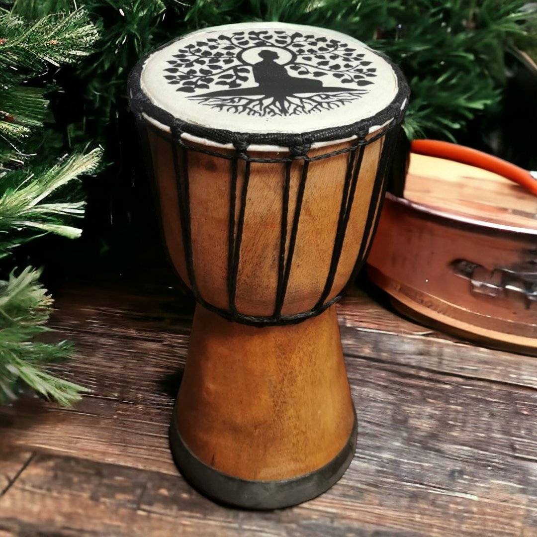Toba Djembe din lemn si piele 25 cm, pictata manual