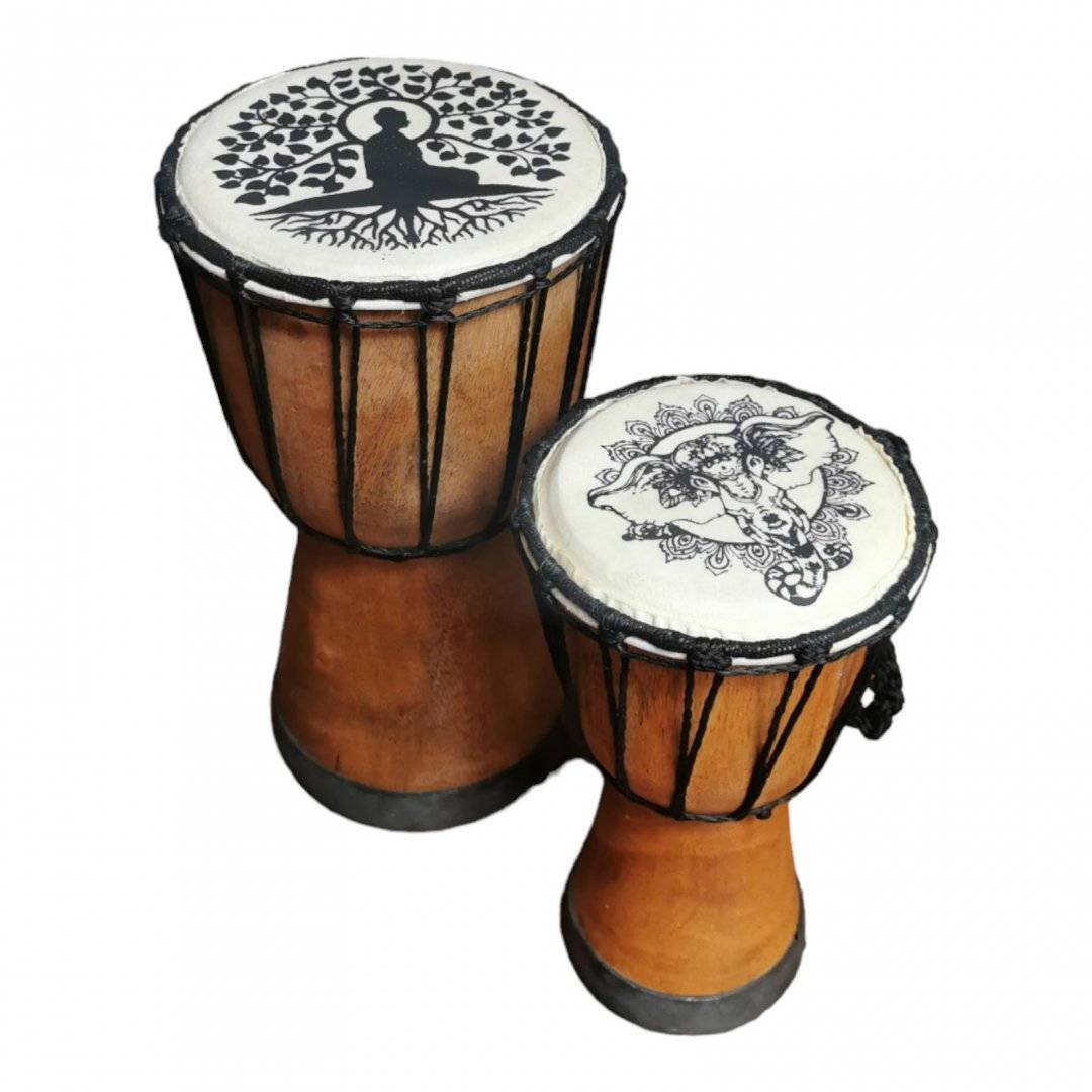Toba Djembe din lemn si piele 25 cm, pictata manual